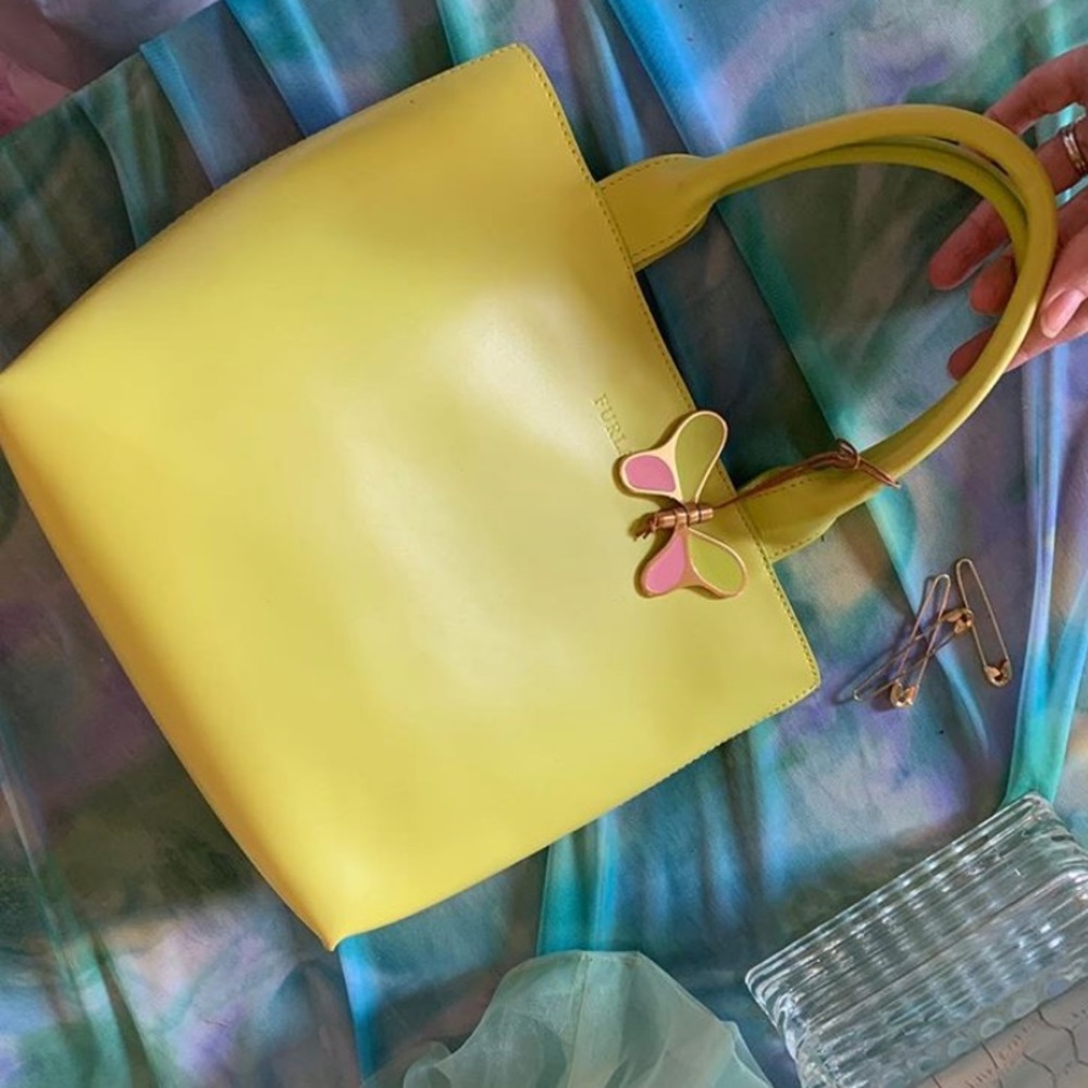 Vintage 90s leather Furla bag with butterfly charm